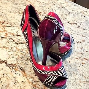 Icora pink and purple zebra heels